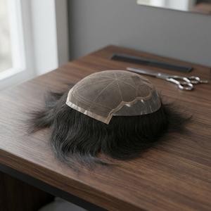 Peluca de cabello humano modelo Q6 para hombre, tupé para hombre, la densidad más baja en parche de cabello blanco para hombre, boutique en línea Alibaba, cabello humano virgen. - Product Image 2