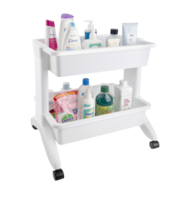 White Double Tier Plastic <b>Storage</b> <b>Cart</b> with Wheels for Office Organization - Product Image 5