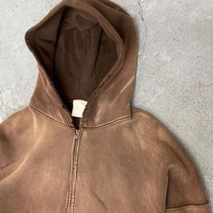 Sudadera con Capucha Marrón Vintage Lavada, 100% Algodón, Forro Polar Grueso, Estilo Minimalista Urbano, Moda Casual para Hombre - Product Image 3