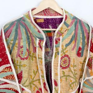 Indian Handmade 100% Cotton Kantha <b>Jacket</b> <b>Mandarin</b> <b>Collar</b> Full Sleeves Breathable Eco-Friendly All Season Fashionable Design - Product Image 2