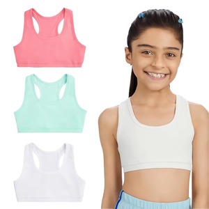 เสื้อชั้นในกีฬาสำหรับผู้หญิง แบบ Racerback ผ้าฝ้าย 100% ไร้ตะเข็บ สีพื้น ระบายอากาศได้ดี ซัพพอร์ตเบาๆ สำหรับโยคะและออกกำลังกาย สีขาว ชมพู เขียวมิ้นท์ - Product Image 3