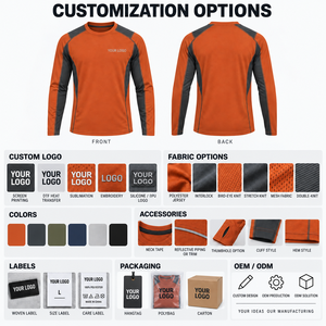 T-shirt de course à manches longues pour homme, orange et noir, séchage rapide, en polyester tricoté, col rond, coupe classique, logo personnalisé sur le devant - Product Image 5