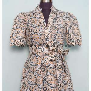 Vestido de Algodón Ecológico Hecho a Mano Estilo Bohemio Vintage con Detalle de Botones, Manga Corta, Silueta en A para Mujer, Casual de Oficina - Product Image 4