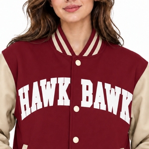 <b>Women</b> Varsity Jacket Two Tone Casual Outerwear Classic Zipper Closure Letter Print Snap Button Striped Ribbed <b>Collar</b> Cuffs - Product Image 5