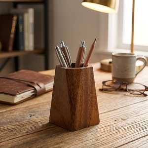 Pot à crayons octogonal en bois de noyer – Porte-crayons de bureau - Product Image 2
