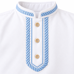 Qamis blanc pour bébés garçons, broderie bleue, manches longues, coupe ample, uni, longueur au sol, style islamique, pour nourrissons et tout-petits, musulman, Aïd, Ramadan, arabe - Product Image 5