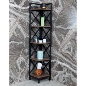 Estante de Exhibición de Metal y Madera Estilo Industrial, Sin Respaldo, de 5 Niveles, Almacenamiento Abierto para Sala de Estar, Oficina, Uso Comercial - Product Image 2