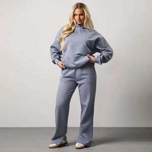 Conjunto de Sudadera con Capucha y Pantalones de Forro Polar Unisex para Mujer, Estilo Urbano, Lavado Ácido, Color Liso, Novedad 2025, de Gran Venta, con Insignia Personalizada - Product Image 1