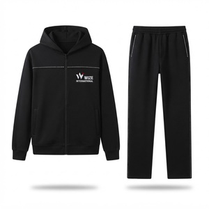 Survêtement à capuche noir orné de strass, manches longues, fermeture éclair, couleur unie, respirant, unisexe adulte, pour l'automne - Product Image 1