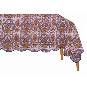 Nappe de table rectangulaire en pur coton à bord festonné, motif floral imprimé à la main, pour la décoration de la maison - Product Image 2