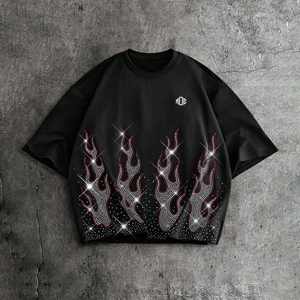 เสื้อยืดผู้หญิงคอโอ แขนสั้น ผ้าฝ้าย 100% ทรงหลวม ระบายอากาศ แห้งเร็ว สไตล์ลำลอง ปักลายเพชร รับผลิตตามสั่งพร้อมโลโก้ สำหรับฤดูร้อน - Product Image 3