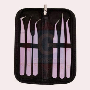 Kit de 6 Pinzas de Precisión de Acero Inoxidable para Extensión de Pestañas con Punta Fina en un Estuche Protector - Product Image 3