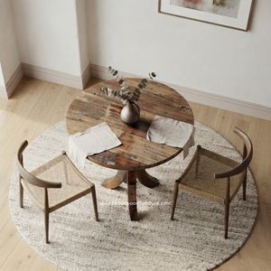 Durable Handcrafted Solid <b>Wood</b> Round <b>Dining</b> <b>Table</b> Antique Design Eco-Friendly <b>Rustic</b> Vintage - Product Image 4