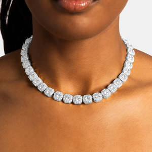 Cluster Diamond Tennis Necklace 925 Sterling Silver VVS Moissanite <b>Cushion</b> Link Tennis Chain Luxury Jewelry - Product Image 3