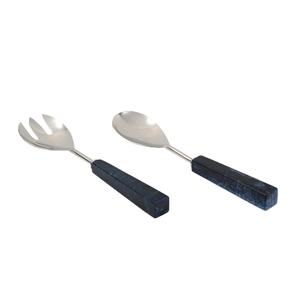Ensemble de couverts pour salade en acier inoxydable, manches en marbre noir, passe au lave-vaisselle, écologique, sans BPA - Product Image 1