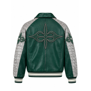 Blouson en cuir vert personnalisé pour hommes, style vintage, en cuir de vachette, imperméable, respirant, séchage rapide, vente en gros OEM, faible MOQ - Product Image 2