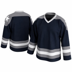 Camiseta de Hockey sobre Hielo Personalizada con Estampado, Cuello en V, Manga Larga, Malla a Rayas, 100% Poliéster Transpirable, Ropa Deportiva para Adultos - Product Image 1