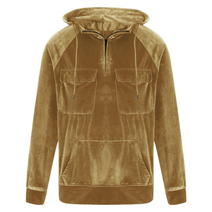 Sudadera con Capucha de Terciopelo para Otoño/Invierno, Lisa, Teñida, con Dos Bolsillos Delanteros, Media Cremallera, Corte Ajustado, Moderna, Cálida y Cómoda - Product Image 1