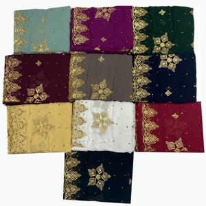 A.K.TRENDY Hijab pour femmes musulmanes, foulard classique en mousseline de soie, broderie florale avec pierres, motif uni, respirant, doux pour la peau, chaud - Product Image 1