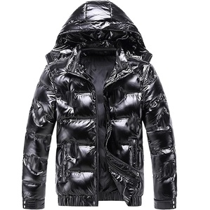 Glossy Puffer Waterproof Custom Hoodie Jacket <b>Winter</b> Outdoor Hooded Jacket with Shiny Bubble Zipper Hoodie Glossy Parka Jackets - Product Image 6