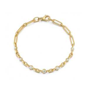Paperclip Link Chain Round Lab Grown Diamond Station <b>Bracelet</b> Minimalist Everyday Wear Jewelry Gift For Women 14k 18k <b>Solid</b> Gold - Product Image 3