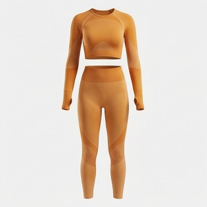 Conjunto de Yoga de 2 Piezas para Mujer, Top Corto de Manga Larga, Leggings de Cintura Alta, Ropa Deportiva con Bloques de Color - Product Image 1