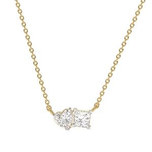 Heart Cut Lab Grown Diamond IGI Certified Toi Et Moi Pendant <b>Necklace</b> in 14K Yellow Gold Luxury Two Stone Jewelry Party Gift - Product Image 1