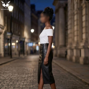 Classy Black Leather <b>Skirts</b> & Trousers, High Waist Side Button Up <b>Split</b> Pencil <b>Skirt</b> Professional Slim Fit Women Leather <b>Skirts</b> - Product Image 5