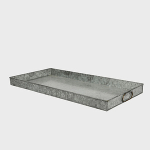 Plateau de service rectangulaire en métal, design solide, style rétro, durable avec poignées en anneau pour le service de boissons dans les hôtels - Product Image 1