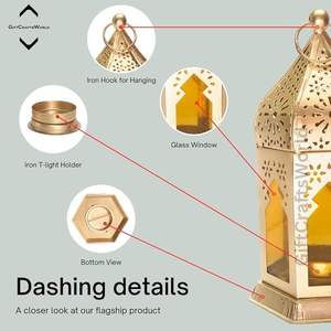 Faroles Marroquíes Elegantes de Metal y Vidrio con Lámpara de Farol y Portavelas Colgantes para Decoración del Hogar, Diwali, Eid, Navidad - Product Image 5