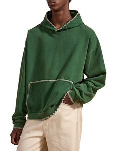 Unisex Vintage Washed Fleece Hoodie Contrast <b>Blanket</b> <b>Stitch</b> Regular Fit Streetwear Pullover Polyester/Cotton Quick Dry Pocket - Product Image 2