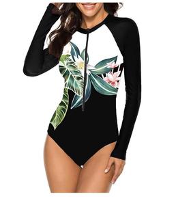 Traje de Baño de Una Pieza con Protección Solar UPF 50+ y Cremallera, Estampado Animal, Manga Larga, Material Spandex/Nylon para Surf y Buceo - Product Image 2