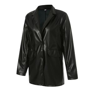 Blazer en similicuir pour femme, style Y2K vintage, veste en PU coupe boyfriend, manches longues, fermeture éclair, broderies en dentelle, streetwear - Product Image 5