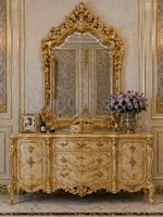 Ensemble de meubles de chambre à coucher style Birmingham en or antique, lit en teck de qualité supérieure avec tables de chevet et coiffeuse, acheter suite de chambre USA