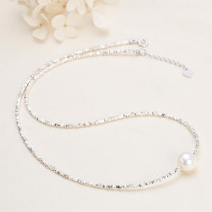Collier en argent 925 en gros, bijoux à la mode, simple, doux, perle d'eau douce, design clavicule, Zhuji - Product Image 1