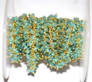 Cadena de Cuentas de Calcedonia Aqua Natural en Forma de Uvas, Chapada en Oro, Suministros para Fabricación de Joyería de Moda DIY - Product Image 3