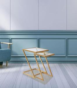 Modern Brass Nesting <b>Side</b> <b>Tables</b> With Glass Tops <b>Rectangle</b> Shape Living Room Furniture Decor Indoor Use - Product Image 1