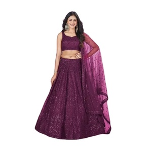 Hilo de lentejuelas Badla Zari bordado red suave Georgette hasta el suelo Lehenga Choli colección de ropa de fiesta semicosida - Product Image 1