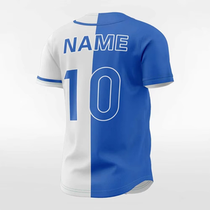 Baseball Jersey Mens Short Sleeve Button Front Blue White Sublimated Print Breathable Polyester Regular Fit Unisex Adult Apparel - Product Image 5