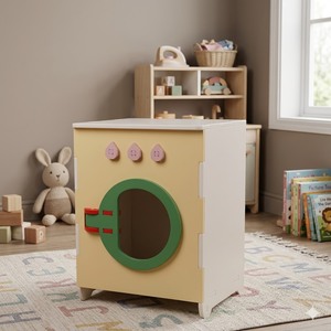 Cette machine à laver jouet pour enfants est fabriquée en contreplaqué de pin américain durable et sûr, avec des bords lissement poncés. - Product Image 6
