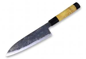 Couteau de chef de style japonais artisanal, manche octogonal en bois et corne, outil culinaire professionnel - Product Image 4
