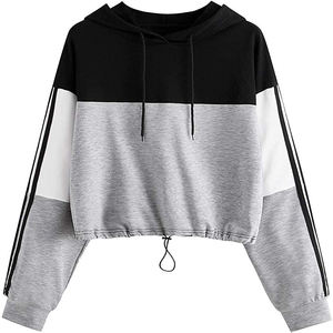 <b>Women</b> <b>Red</b> Hooded Sweatshirt Cropped Lantern Sleeve Letter Print Pullover Striped Cuffs Casual Autumn Top - Product Image 4