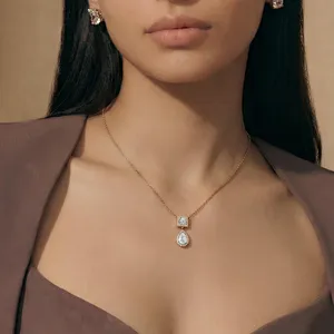 Collier élégant pour femme avec pendentif halo en diamant de laboratoire de qualité supérieure, taille princesse et poire, certifié IGI. - Product Image 2
