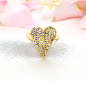 Gold Plated <b>Silver</b> <b>Adjustable</b> Heart Shaped CZ Stones Pave Setting <b>Ring</b> Romantic Women's Jewelry for Wedding Party Gift - Product Image 4