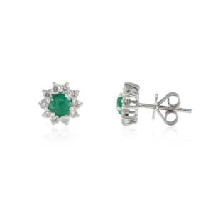 18K White Gold Round Halo Diamond Emerald Drop Stud <b>Earrings</b> - Product Image 6