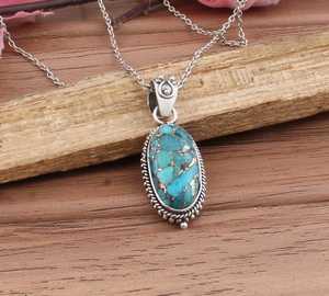 Pendentif turquoise bleu fait main en argent sterling, collier avec pierre précieuse, bijoux bohèmes, pierre unique, cadeau pour femme - Product Image 1