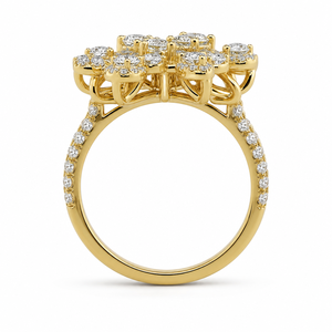 Bague de luxe certifiée IGI en or 14 carats plaqué rhodium, avec diamant central brillant en grappe florale et bande pavée à motif floral orné - Product Image 2