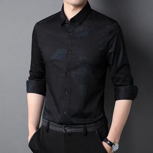 Men's <b>Black</b> Long Sleeve Dress <b>Shirt</b> Solid Color Turn-Down Collar Formal <b>Button</b> <b>Up</b> Woven Cotton Anti-Wrinkle Autumn Wear - Product Image 2