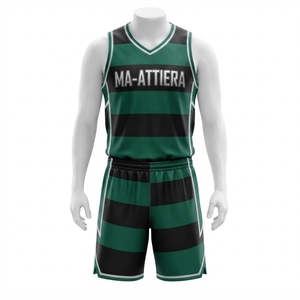 Ensemble Maillot et Short de Basketball Personnalisé pour Homme, Rayures Vertes et Noires, Sans Manches, Respirant, Tenue de Sport d'Équipe - Product Image 3