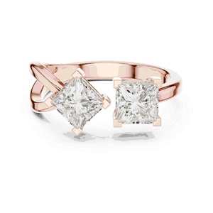 Toi Et Moi 18K Solid Gold <b>Twin</b> Princess Cut Lab grown Diamond Unisex Engagement Ring E Color Four Prong Bypass Band - Product Image 5